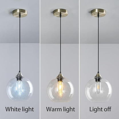 Clear Glass Pendant Lights Kitchen Island Lighting Globe Pendant Light Fixtures Modern Pendant Lighting for Kitchen Island Bedroom Living Dining Room Light Fixture(7.87in, 2-Pack)