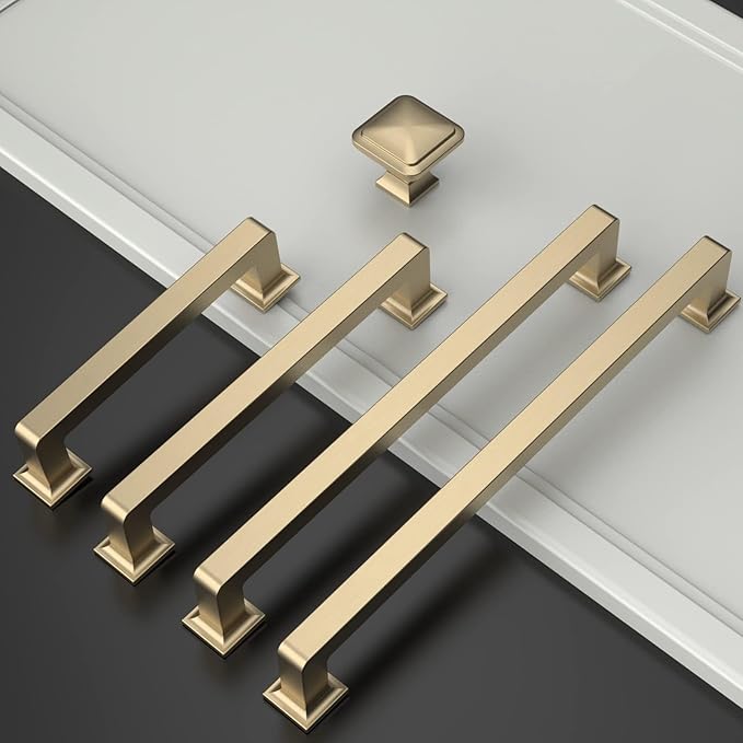 Amerdeco 10 Pack Brushed Brass Cabinet Pulls 6.3 Inch(160MM) Hole Centers Kitchen Cabinet Handles Cabinet Hardware Kitchen Handles for Cabinets Cupboard Handles Drawer Pulls ZH0019