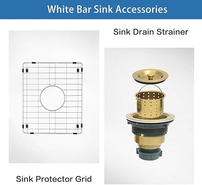 White Bar Sink Undermount,15 X 17 inch Small Composite Bar Sink,Granite Kitchen & Bar Sinks (White, 15" X 17")
