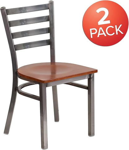 Flash Furniture 2 Pk. HERCULES Series Clear Coated Ladder Back Metal Restaurant Chair - Cherry Wood Seat