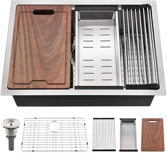 24 Inch Undermount Kitchen Sink-Bokaiya 24x19 Stainless Steel Kitchen Sink Undermount Workstation Sink 16 Gauge Deep Single Bowl Kitchen Sinks with Cutting Board