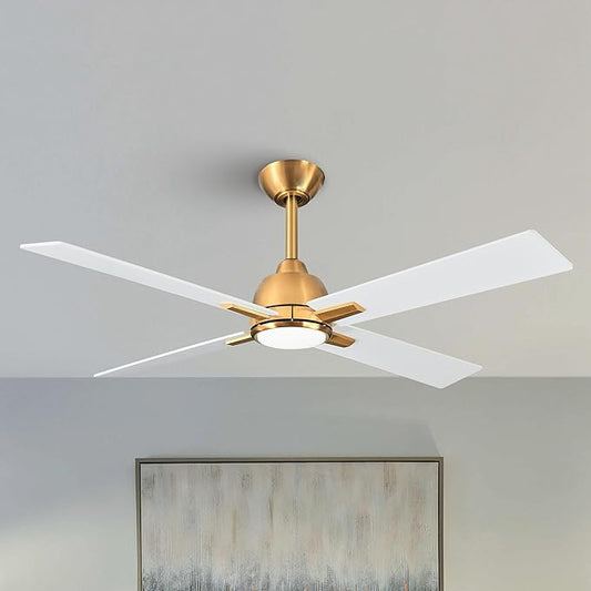 48 Inch White Gold Ceiling Fan with Light and Remote, Quiet Reversible DC Motor, 6-Speed Modern Ceiling Fan for Bedroom, Living Room, Dining Room, Small Spaces, LED Dual Color Lighting, ETL Certified
