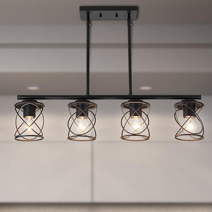 mavcadonf 4-Light UL Certified Farmhouse Linear Pendant Light, Black Metal Adjustable Kitchen Island Light with Sloped Ceiling Compatible, Hanging Light for Dining Room Living Room Foyer