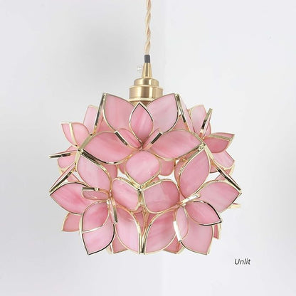 Bieye L10913 Petals Tiffany Style Stained Glass Ceiling Pendant Light with 8-inch Wide Lampshade (Pink, 8" Rose Lily)