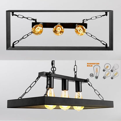 Rustic Farmhouse Chandelier for Dining Room 3-Lights Black