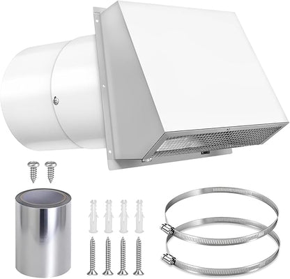 10 Inch Hooded Wall Vent with Screen and Damper, 10 Inch Range Hood Wall Vent Cap, Wall Exhaust Vent Cover, Outdoor Hooded Wall Vent for Dryer Vent, Outside Exterior Mount, Range Hood, Kitchen, White