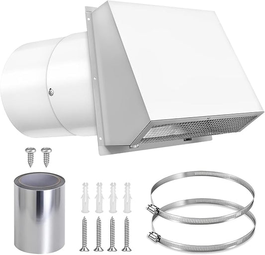 10 Inch Hooded Wall Vent with Screen and Damper, 10 Inch Range Hood Wall Vent Cap, Wall Exhaust Vent Cover, Outdoor Hooded Wall Vent for Dryer Vent, Outside Exterior Mount, Range Hood, Kitchen, White