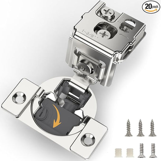 [Closing Speed Control] 20 Pack 1-3/8 Inch Overlay Soft Close Hinges for Face Frame Cabinet, 4D Adjustment, Stainless Steel Kitchen Cabinet Hardware, 105° Open Concealed Self Closing Hinge