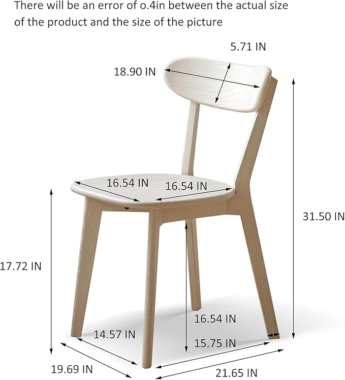 White Wood Dining Chairs Set of 2,FAS Grade Oak Dining Chairs, Sturdy Outer Sword-Leg Design in White Finish for Dining Room,Restaurant, Cafe, and Modern Home Kitchen,Easy Assembly,400 lb Capacity