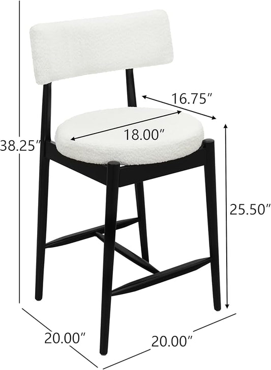 Modern Dining Chairs,Mid Century Counter Stool Set of 2 - Sturdy Rubber Wood Frame with Comfortable Fabric Cushion,Simple & Natural,Offering & Stylish for Kitchen Island, Room and Bedroom,BeigeBlack-B