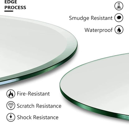 24" Round Tempered Glass Table Top - 3/8 "-Thick Flat Polished Edge