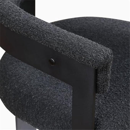 Pemberly Row Contemporary Dining Chairs, Black Boucle Fabric, Matte Black Metal Frame, Set of 2, 23.5" W x 21.5" D x 28" H, Textured Upholstery, Modern Kitchen or Dining Room Seating