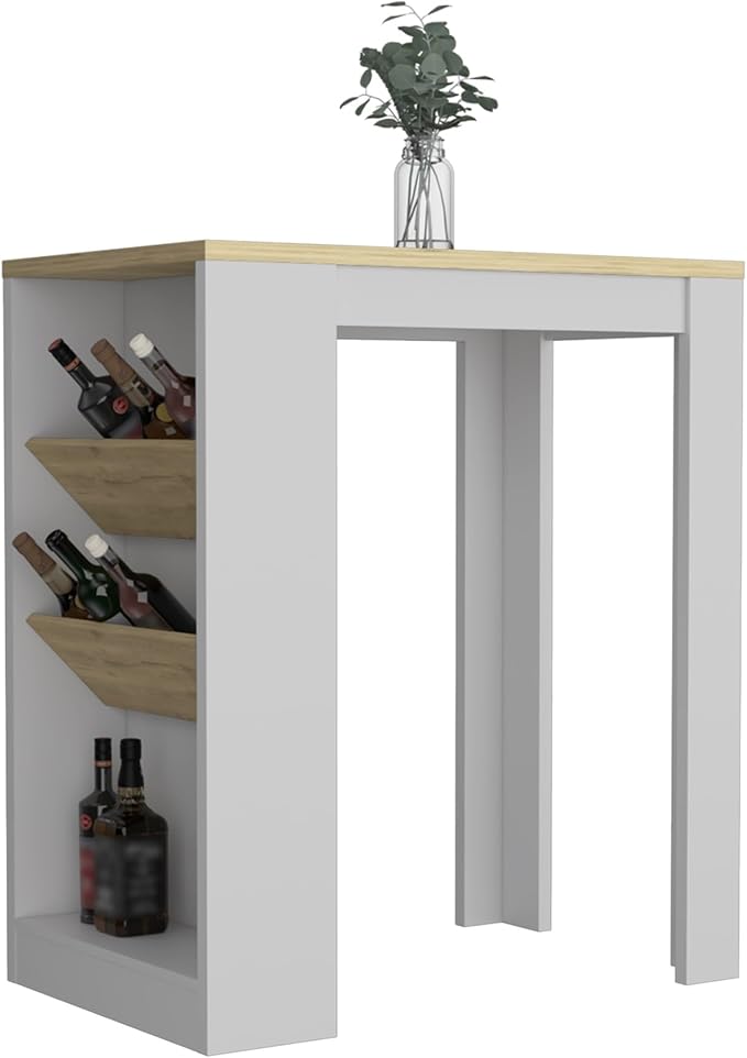 Kitchen Island 41" H with 2 Bottle Organizers and Shelves Elegant Style Side Table for Wine Collection Practical