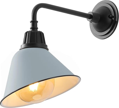 JONATHAN Y 9.63" Matte Silver Blue/Black Farmhouse Outdoor Sconce, Industrial LED Wall Light, Gooseneck Arm Barn Lamp with Metal Bell Shade for Porch, Patio, Kitchen, LED Bulb Included (JYL7612K)