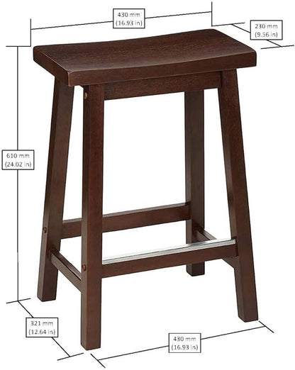 Amazon Basics Solid Wood Saddle-Seat Counter Height Bar Stools for Kitchen Island with Footrest, 24-Inch Height, Walnut, Set of 2