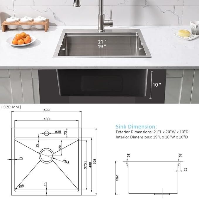 21 Inch Drop In Bar Sink Workstation-Bokaiya 21x20 Small Stainless Steel Drop In Outdoor Rv Sink Wet Bar 16 Gauge Top Mount Single Bowl Kitchen Sink with Cutting Board