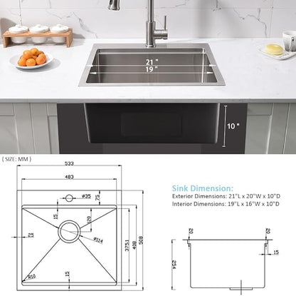21 Inch Drop In Bar Sink Workstation-Bokaiya 21x20 Small Stainless Steel Drop In Outdoor Rv Sink Wet Bar 16 Gauge Top Mount Single Bowl Kitchen Sink with Cutting Board