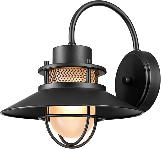 GLOBE Electric 44233 Liam 1-Light Outdoor Wall Sconce, Matte Black, Frosted White Glass Shade