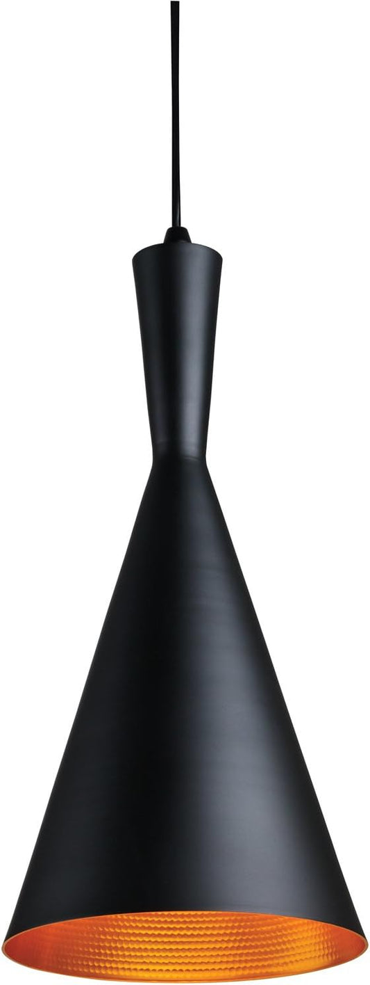 Sunlite 7-Inch Vintage Inspired Cone Pendant Farmhouse Décor, Max 60 Wattage, Medium Base Socket (E26), 74" Adjustable Cord Length, Copper, Interior, Matte Black Shade, UL Listed