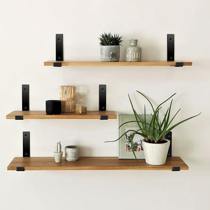 4 Pack - 11.25" L x 6" H x 1.5" W J Lip Shelf Brackets Rustic Farmhouse Iron Wall Floating Shelf Bracket Metal Shelf Bracket Industrial Shelf Supports with Screws Black