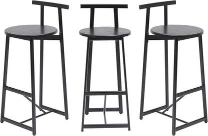 3-Piece Counter Height Bar Stool Set - Armless Back Stools for Kitchen Island (Black + MDF + Modern)