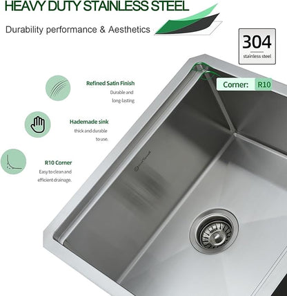 Undermount Kitchen Sink, 21 x 19 Inch Sink Kitchen 16 Gauge Stainless Steel Kitchen Sinks Single Bowl Workstation Sink with Cutting Board