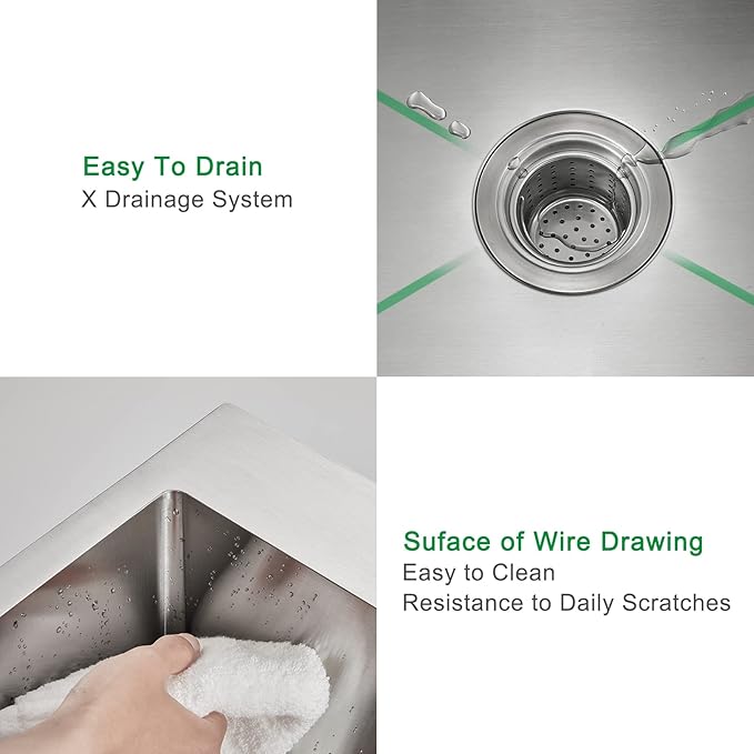 15 inch Bar Sink Drop in, 304 Stainless Steel Sink Single Bowl, 15"x17"x8" Small Sink Topmount for Wet Bar, Prep, RV, Apartment and Tiny Homes, Brushed
