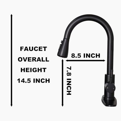 HOTIS Black Kitchen Faucet, Single Handle Matte Black Kitchen Faucets with Pull Down Sprayer, Stainless Steel Suitable for 1 or 3 Hole Sinks for Farmhouse, RV, Laundry, Bar, HT-KYT010B-D-new