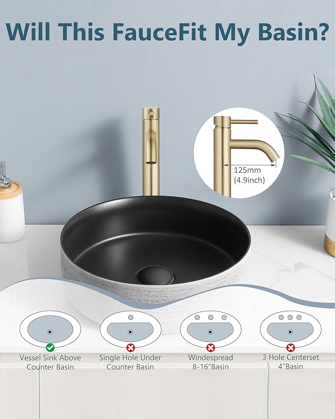 Aolemi Vessel Sink Faucet – SUS304 Stainless Steel Tall Bathroom Faucet,Single Lever Handle,1 Hole Bathroom Faucets with Supply Lines and Pop Up Drain,Brushed Gold