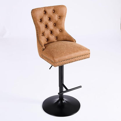 Aged and Retro PU Swivel Bar stools Adjusatble Seat Height from 26 33 Inch, Bar Stools with Backs Comfortable Tufted for Home Pub and Kitchen Island (Orange,Set of 2)