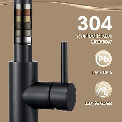 Kitchen Faucet with Pull Down Sprayer, Matte Black High Arc Single Handle Spring Pull Out Stainless Steel Faucet for Kitchen Sink, 2 Mode Utility Ideal for Laundry Camper Bar RV Room