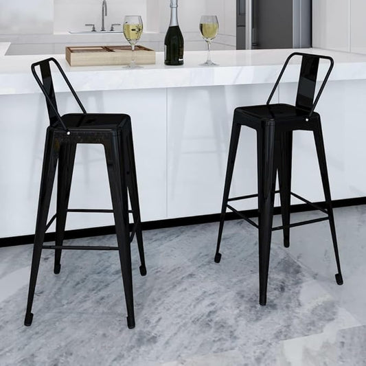 Modern Black Steel Bar Stools Set for Kitchen Island, High Table - Sleek Design, Durable Metal Construction with Comfortable Footrest, Easy Clean Indoor Use