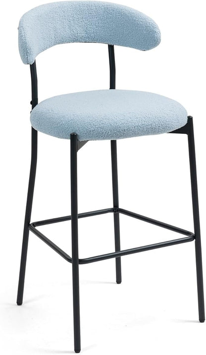 26'' Counter Height bar stools Teddy Fabric Cover Kitchen Island Counter Stool with Black Powder Coating Base and footrest