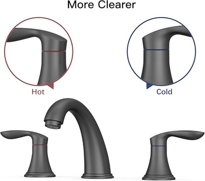 Bathroom Sink Faucet, Faucet for Bathroom Sink, Widespread Matte Black Bathroom Faucet 3 Hole with Stainless Steel Pop Up Drain and cUPC Lead-Free Hose - (Matte Black)