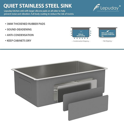 28 Inch Undermount Kitchen Sink Single Bowl 18 Guage Stainless Steel 28"x18"x9" Deep Under Counter Kitchen Sinks Basin R10 Round Corners Handmade Sink