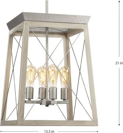 Progress Lighting Briarwood Collection 21 in. 4-Light Galvanized Farmhouse Foyer Chandelier with Painted Bleached Oak