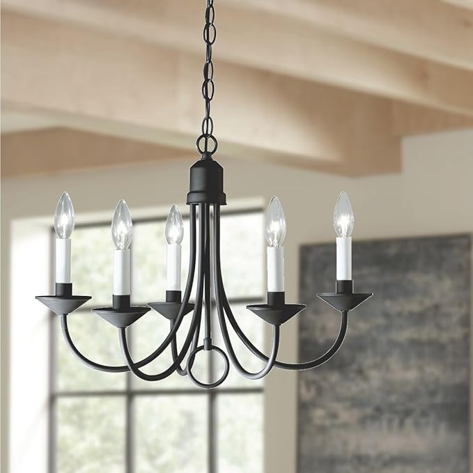 Progress Lighting Five-Light White Candles Traditional Chandelier Light, P4008-31, Textured Black