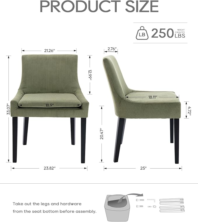 Dining Chairs Set of 4 – Extra Wide & Padded Corduroy Dining Chairs with Solid Wood Legs, High-Density Foam Cushion, Mid-Back Modern Kitchen Chairs for Comfortable Everyday Use