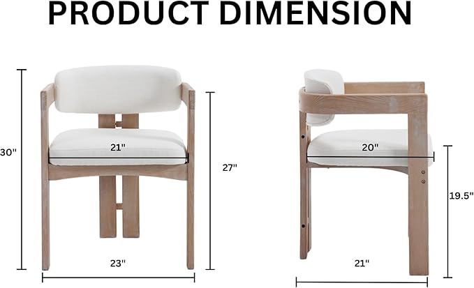 Farmhouse Dining Chairs Set of 4, Accent Barrel Kitchen Armchairs with Solid Wood Legs, Upholstered Linen Side Chairs for Dining Room/Living Room/Kitchen Island/Bedroom/Restaurant, Beige