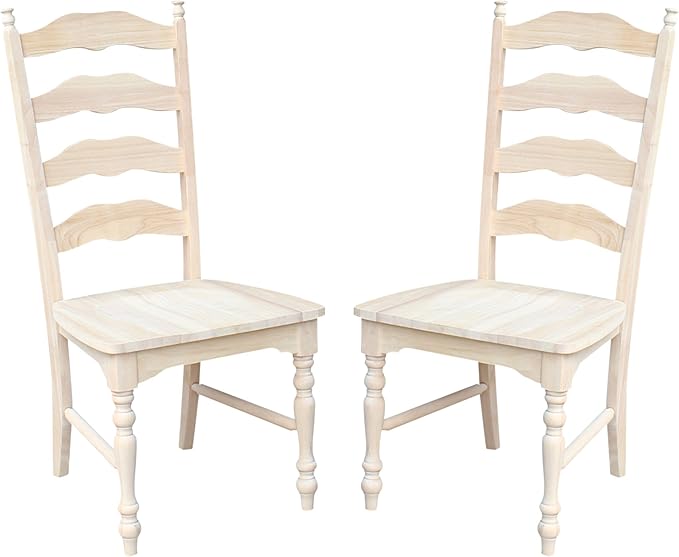 International Concepts Maine Ladderback Chairs, Solid Parawood, Unfinished (Set of 2)