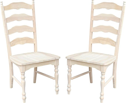 International Concepts Maine Ladderback Chairs, Solid Parawood, Unfinished (Set of 2)