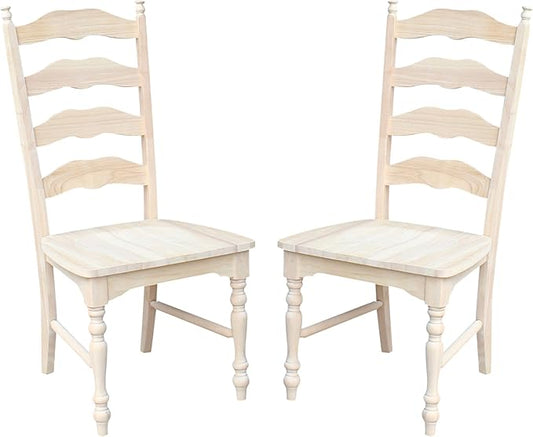 International Concepts Maine Ladderback Chairs, Solid Parawood, Unfinished (Set of 2)