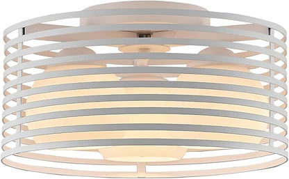 Modern Industrial Semi Flush Mount Ceiling Light, 3-Light White Farmhouse Ceiling Light Fixture with Glass Shade, Hallway Lighting Fixture for Kitchen, Bedroom, Bathroom, Foyer, Laundry room 12.79in