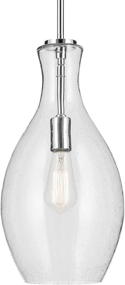 Everly 17.75" 1-Light Bell Pendant with Clear Seeded Glass in Chrome, for a Kitchen Island, Dining Nook, or Home Bar, (17.75" x 8.75") 42047CHCS