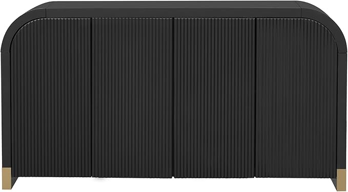 Merax Sideboard Buffet Cabinet with Storage Adjustable Shelves & Unique Curved Corner, Wavy Panel Door Accent Wood Console Table for Coffee Bar, Living Room and Entrance, Easy Assembly, Black