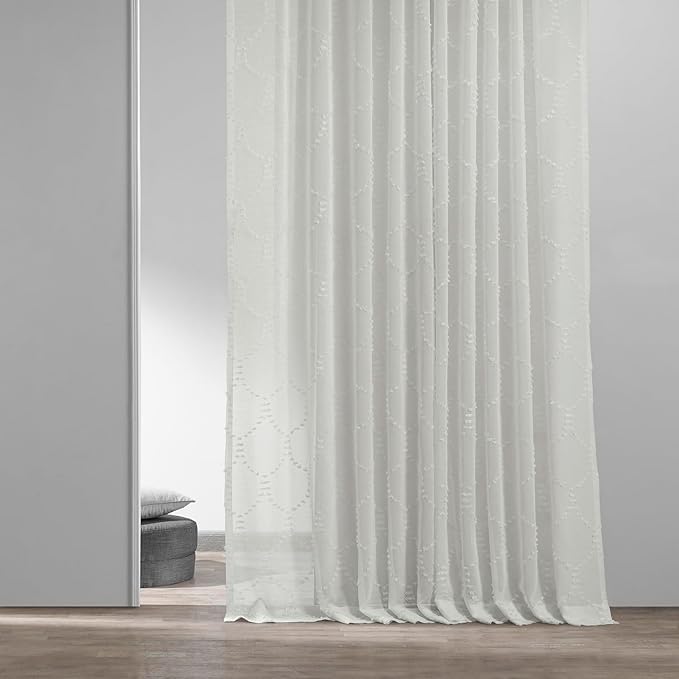 HPD Half Price Drapes Patterned Faux Linen Sheer Curtains for Living Room or Bedroom 50 X 108 (1 Panel), Rod Pocket Window Curtains for Bedroom, Marseille Shell