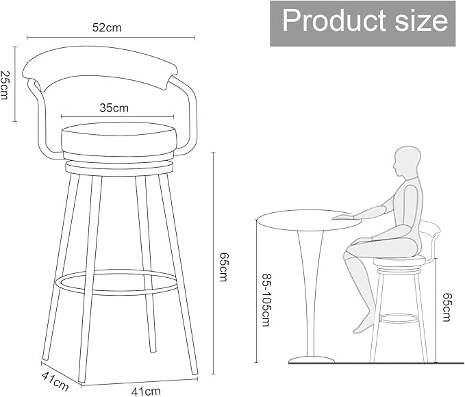 Swivel stools 1PC, Velvet Upholstered Stools with Hollow Back, Metal Chair Legs & Footrest for Kitchen Island Dining Room Pub Home, Seat Height 65cm, Black (Green Seat Height 65cm