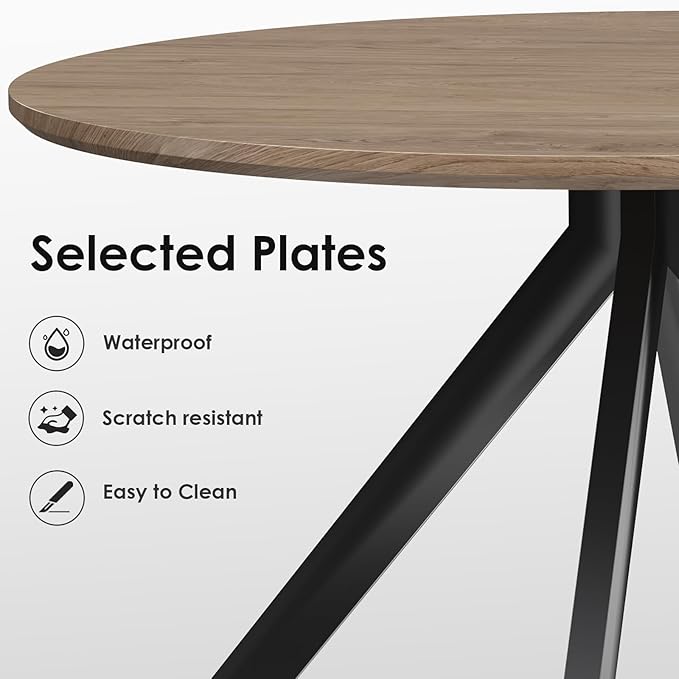 47" Solid Wood Island Table, Rustic Dining Table with Intersecting X-Base, Farmhouse Dining Table with Scratch-Resistant Pads for Dining Room & Kitchen, Black+Brown
