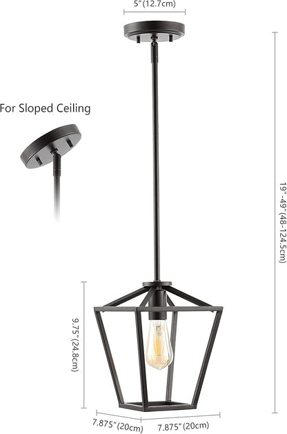 JONATHAN Y 7.88" Oil Rubbed Bronze 1-Light Industrial Farmhouse Iron LED Pendant Light, Adjustable Cage Lantern for Kitchen Island, Dining Room, Foyer, Iron Shade JYL7580A