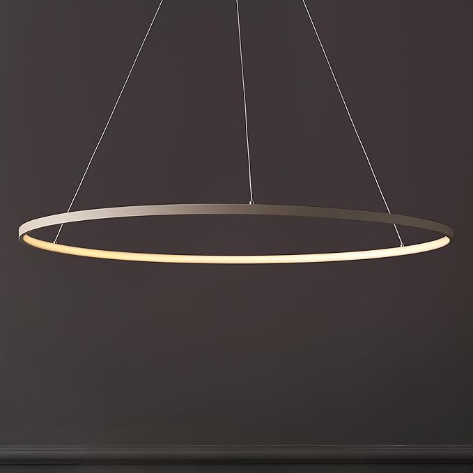 JONATHAN Y 35" Beige Modern Integrated LED Pendant Light, Dimmable Round Hoop Chandelier for Kitchen Island, Dining Room, Adjustable Height Metal Hanging Light (JYL7220H)